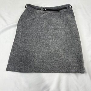 Ann Taylor Petite 4P Gray Tweed Pencil Skirt Belted Lined‎ Back Vent Career Work